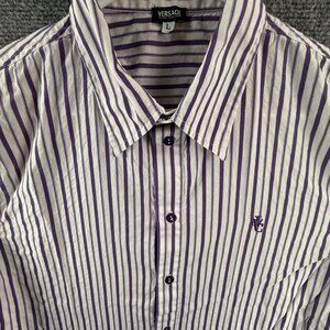 Versace Jeans Couture Button Up Shirt Men Purple Striped Large Long Sleeve Italy